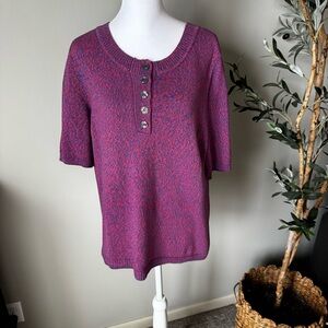 Candace Cameron Bure Magenta Button Down Knit Top
